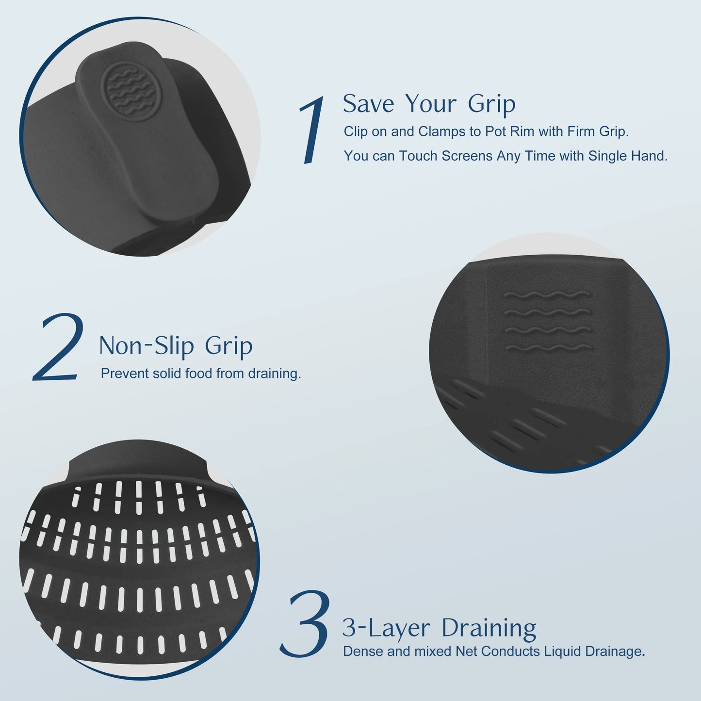 1 unidad, colador, colador de olla de silicona, colador de silicona ajustable con clip para ollas, sartenes y cuencos, colador de olla de cocina