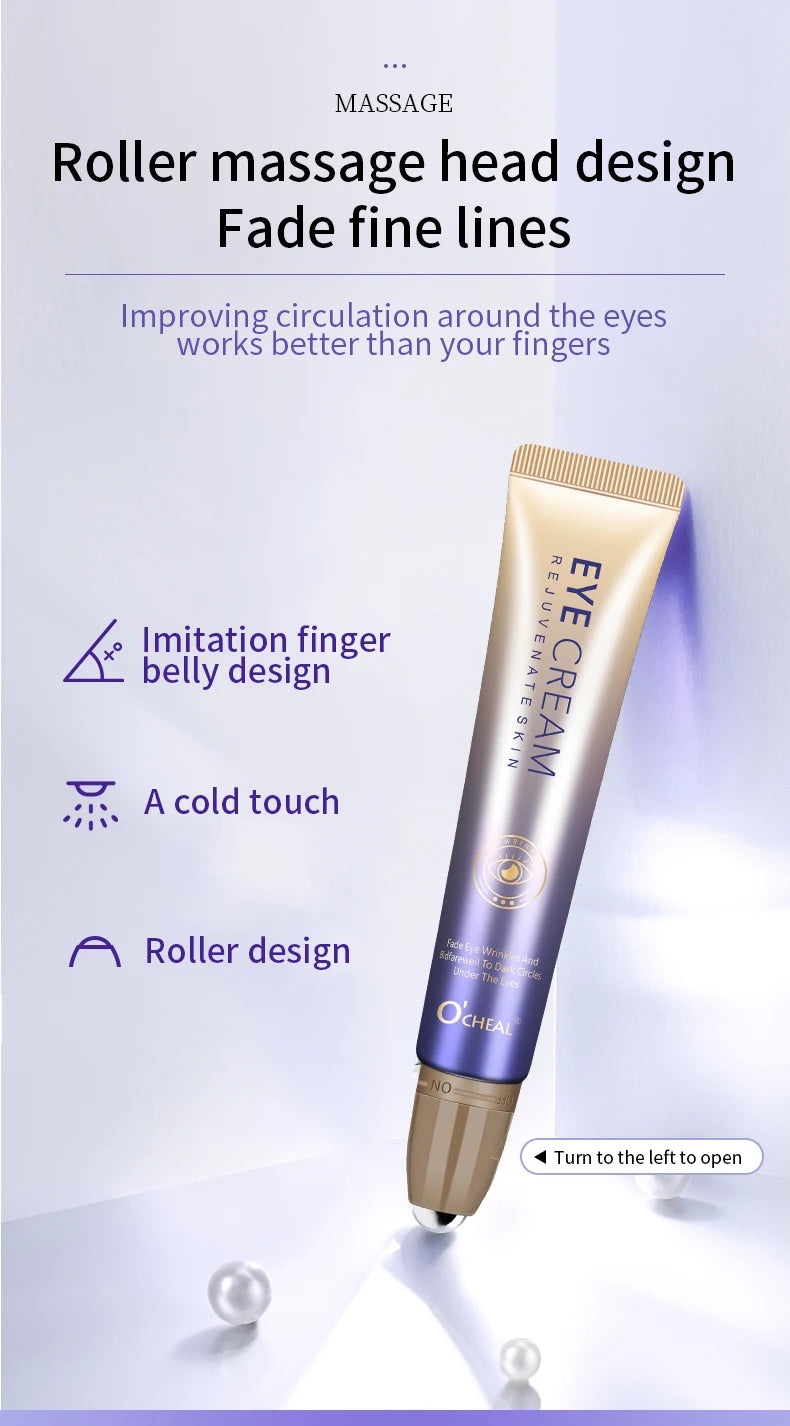 O'CHEAL – Crema antiarrugas para ojos con bola rodante, secado rápido, hidratante, ácido hialurónico, suero refrescante para ojos, atenúa las líneas finas