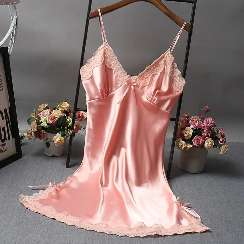 Sexy Lace Patchwork Camisole Lingerie Chemise Nightdress Wedding Silk Robe Nightwear Women Nighties Sleepwear Sexy Nightgowns