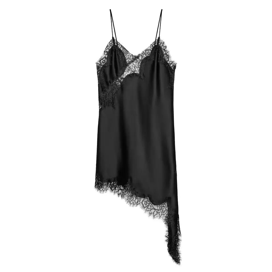 Women's Sexy Irregular Lace Dress Fashion V-Neck Hem Strap Long Dresses 2025 New Fashion Party Dresses