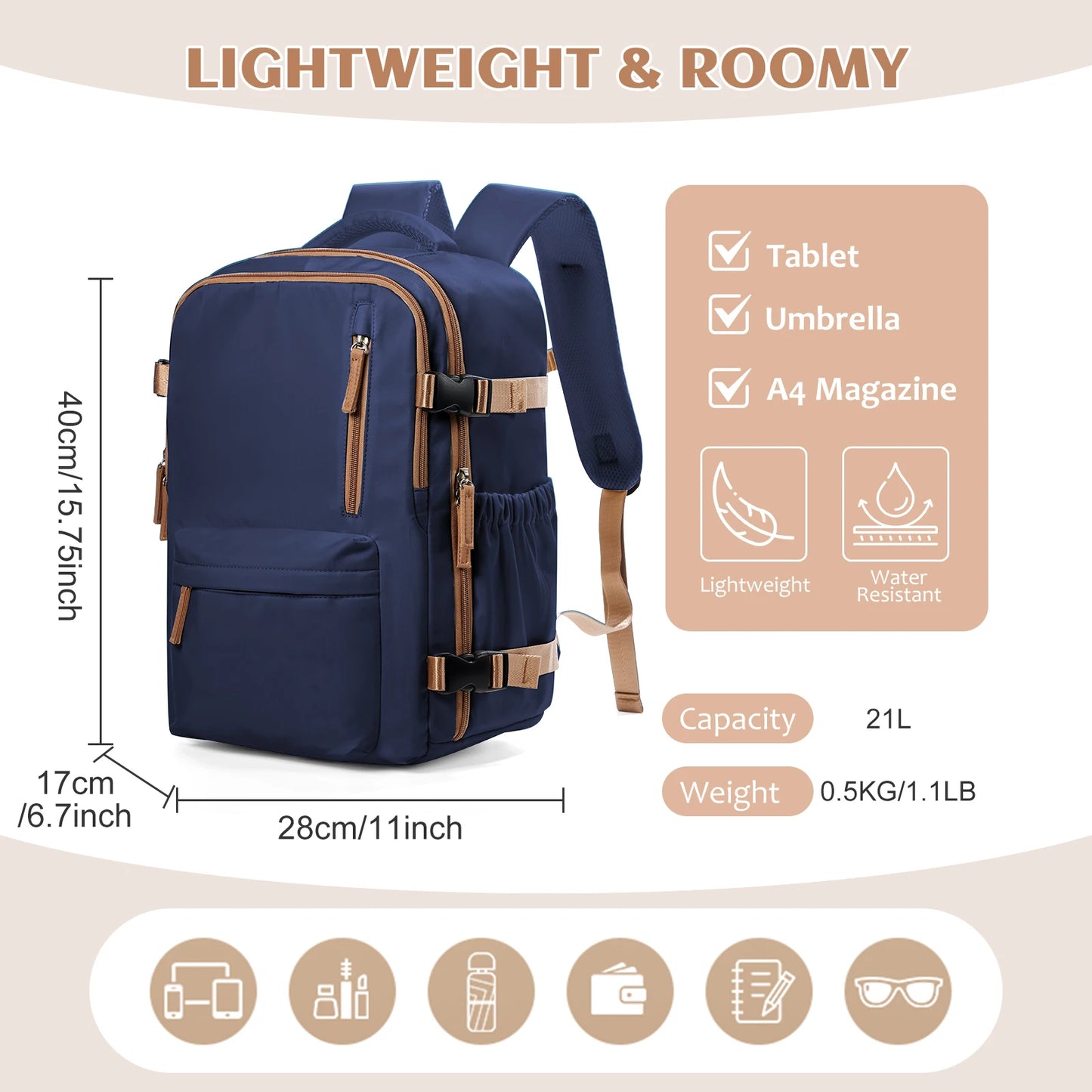 Sac à Dos Cabine Avion 40x30x20 — Ordinateur 15,6" Bagage à Main Homme Femme