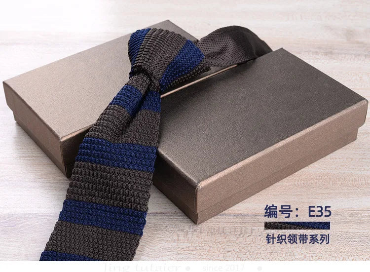 Corbatas de punto retro con rayas para hombres, estilo británico informal, formal de negocios, azul marino, rojo, marrón, corbatas hechas a mano, corbatín para esmoquin