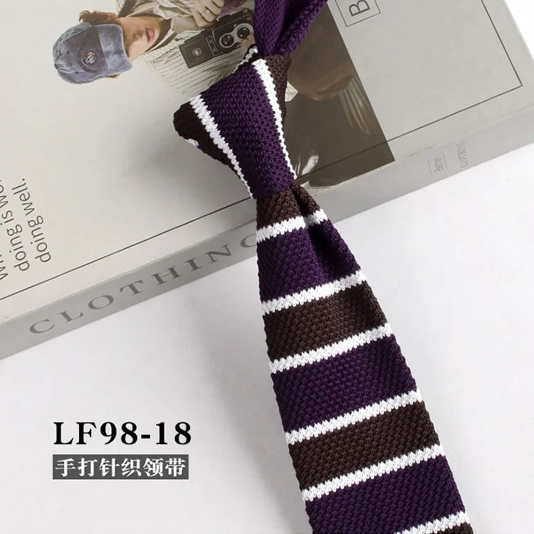Cravates tricotées rayées pour hommes, rétro étroit, Style coréen, chemises décontractées, accessoires, costume, cravate