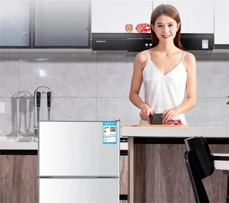 Refrigerador de doble puerta para apartamento de alquiler, pequeño refrigerador doméstico con congeladores profundos, refrigerador de bajo consumo de nivel uno