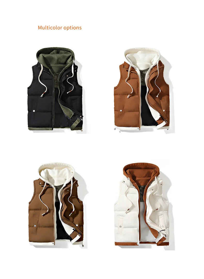 Chaqueta de invierno con capucha para hombre, abrigo de plumón de algodón, chaleco grueso, chaleco cálido, abrigo casual