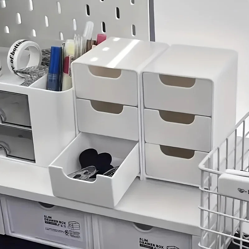 Organizador de escritorio elegante de 3 niveles con cajones – Ideal para material de oficina, almacenamiento de joyas y cosméticos – Caja divisoria portátil
