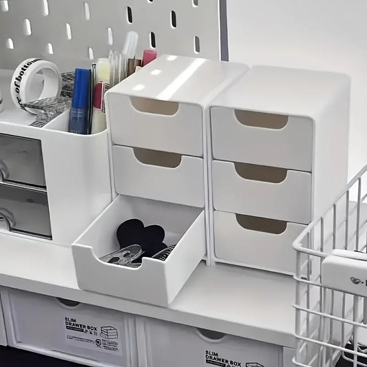 Organizador de escritorio elegante de 3 niveles con cajones – Ideal para material de oficina, almacenamiento de joyas y cosméticos – Caja divisoria portátil