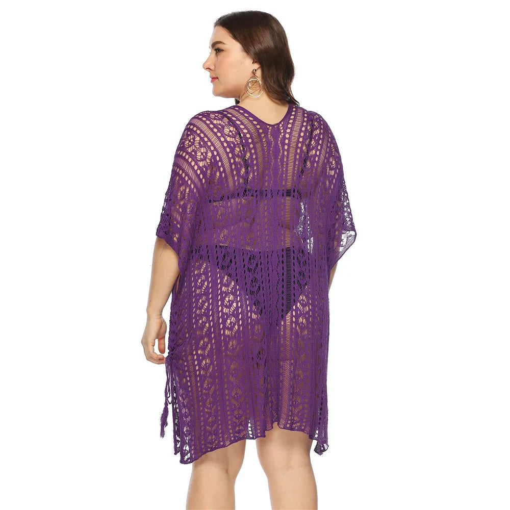 Grande taille Robe De Plage tunique maille unie Bikini couvrir maillot De Bain vêtements De Plage amples maillots De Bain pour les femmes Robe Robe De Plage