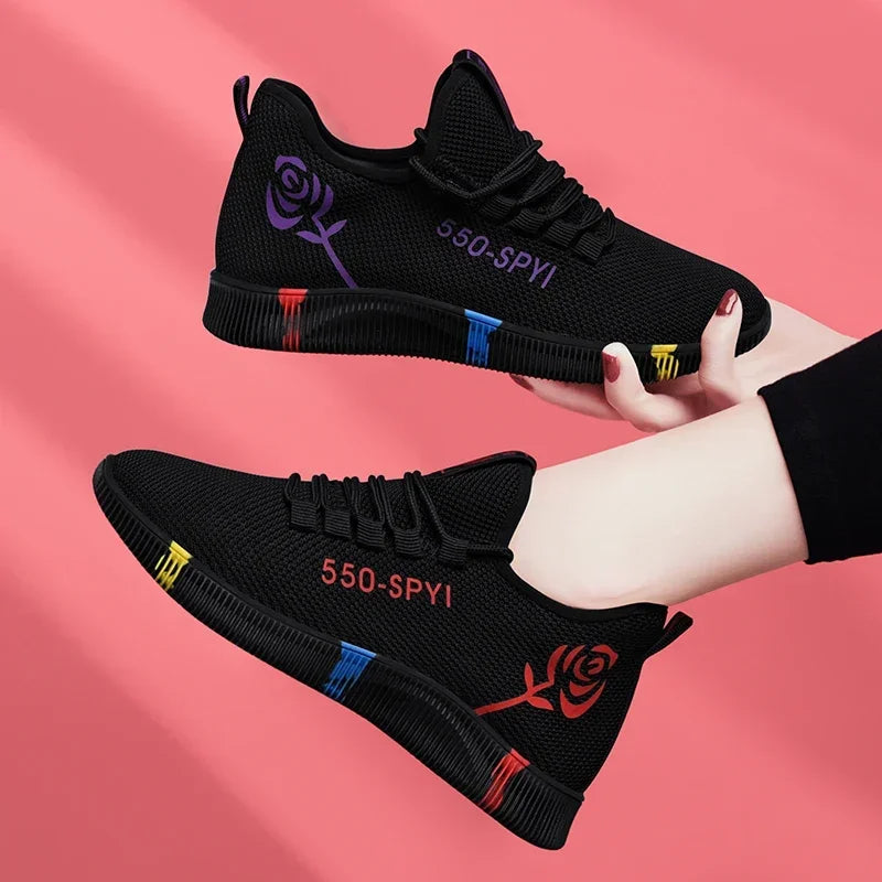 Women's Tennis Shoes 2024 Vulcanized Shoes Air Mesh Lightweight Soft Sneakers Women's Flat Platform Lace-Up Casual Shoes Basket Femme