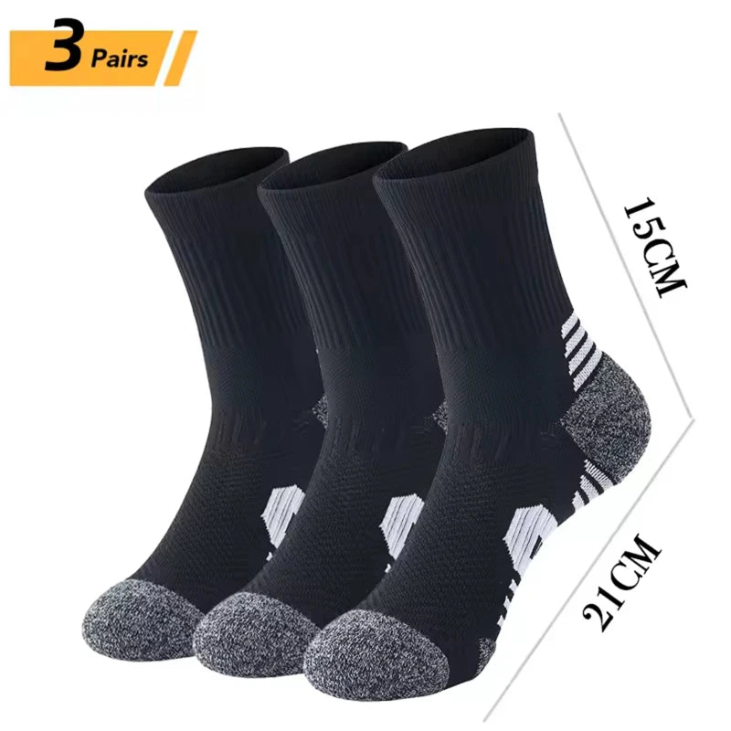 3 paires de chaussettes atétiques pour hommes, chaussettes de sport respirantes, de course en plein air, de Compression, longues, noires, blanches, bleues, extensibles