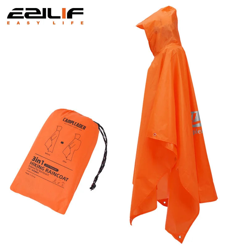 Manteau imperméable d'extérieur 3 en 1, manches longues à capuche, Poncho de pluie imperméable pour moto, Camping, randonnée, voyage, tente
