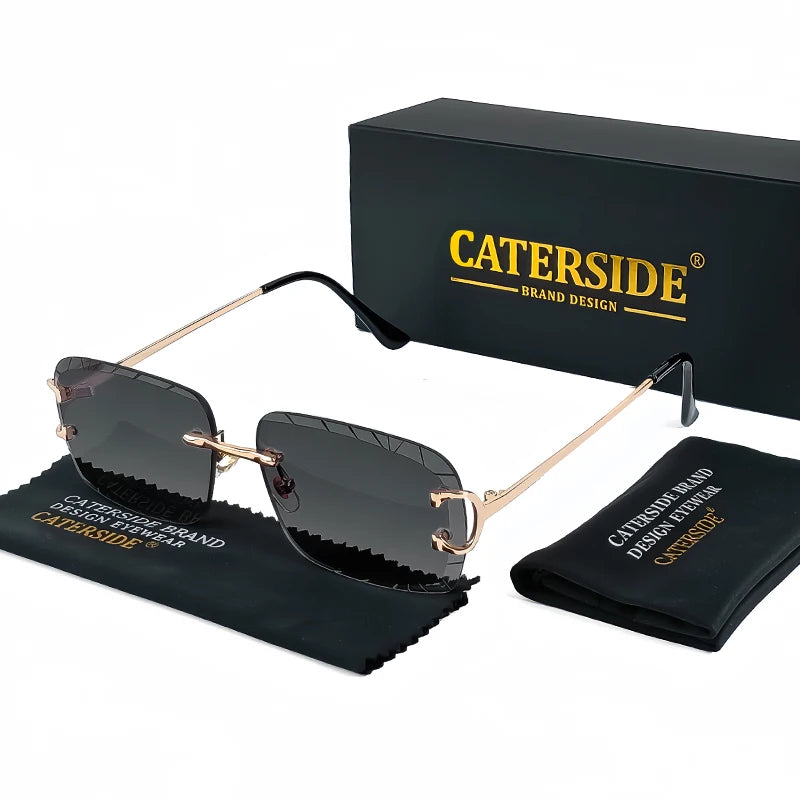 Lunettes de soleil carrées sans monture dégradé — métal, punk, UV400, homme et femme