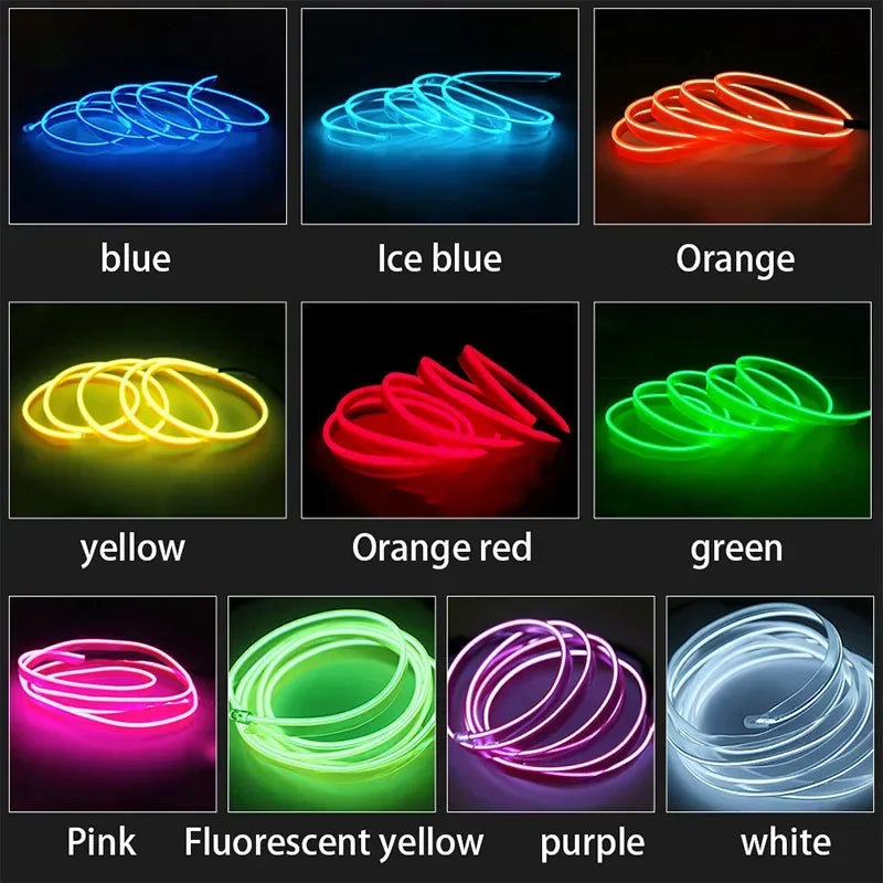 Lámpara LED decorativa para interior de coche, 1M/3M/5M, cableado EL, tira de neón para bricolaje automotriz, luz ambiental flexible, diodo de ambiente de fiesta