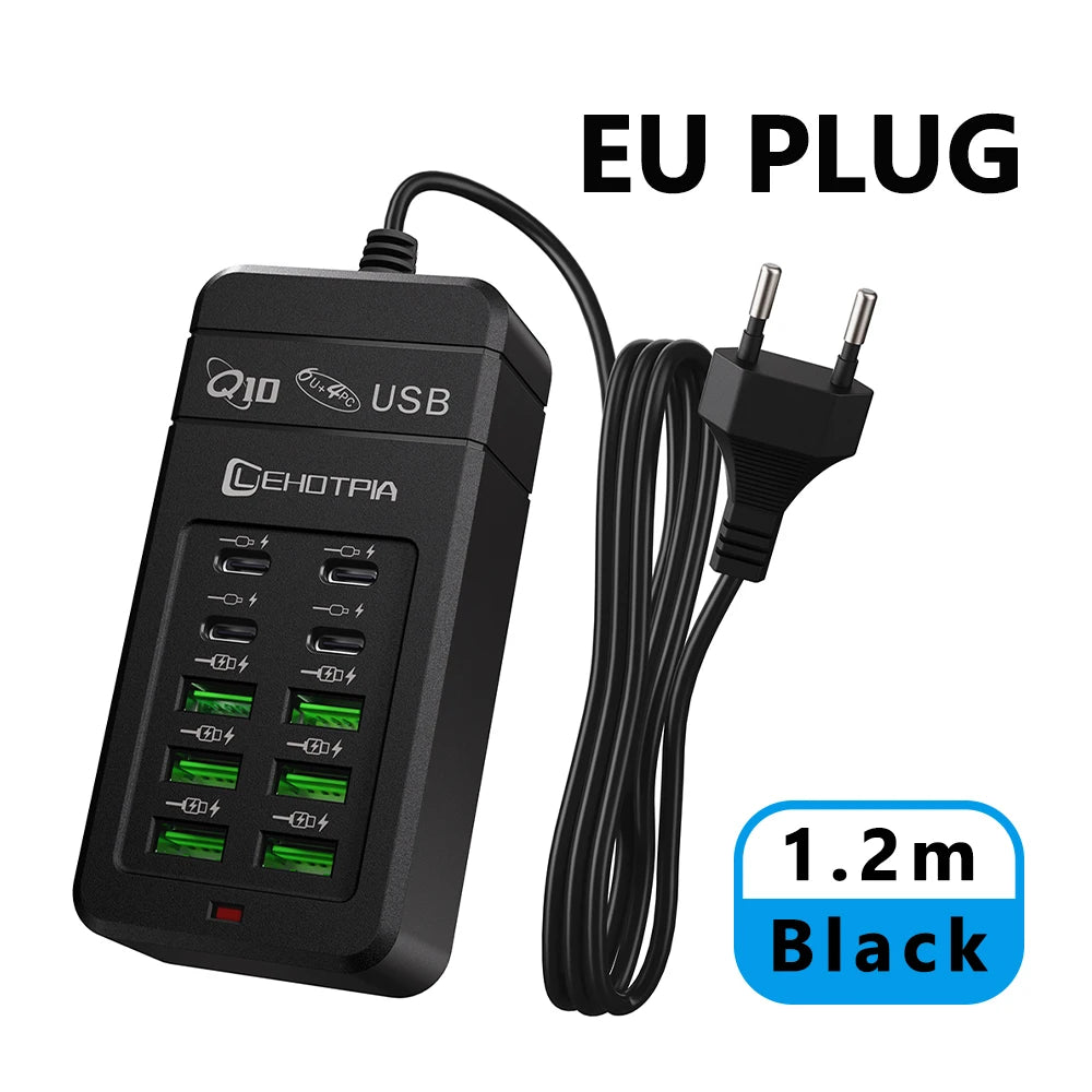 Chargeur USB rapide Multiple, prise ue UK US, adaptateur d'alimentation, rallonge de 1.2m, 6 USB-A 4 USB-C, Portable pour téléphone Portable