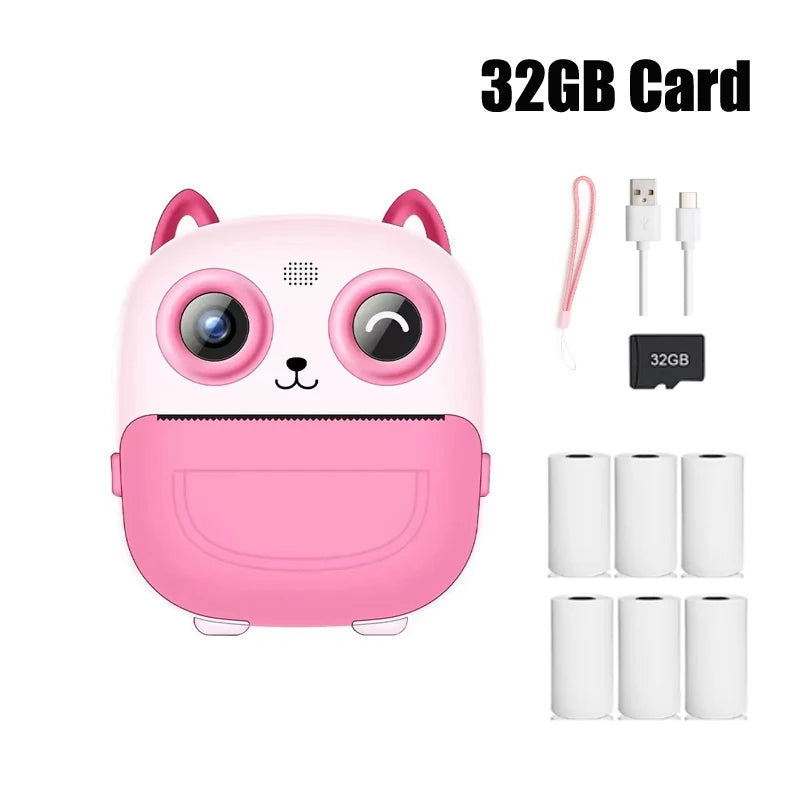Nouvelle caméra pour enfants abeille caméra instantanée 1080P HD double objectif Selfie appareil photo numérique impression pour filles garçons cadeaux d'anniversaire de noël jouets