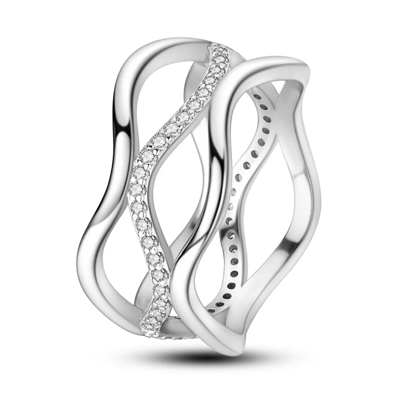 925 Sterling Silver Rings, Intertwined Line, Zircon Geometric Coiled Rings, Romantic Engagement, Wedding, Valentine's Day, Fine Jewelry, Gift