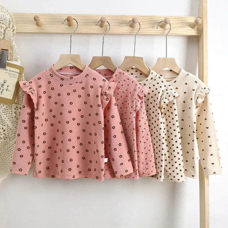 Maillot de corps à manches longues pour enfants, joli t-shirt à pois floraux, chemise en Y douce pour enfants, garçons et filles, 2-10T