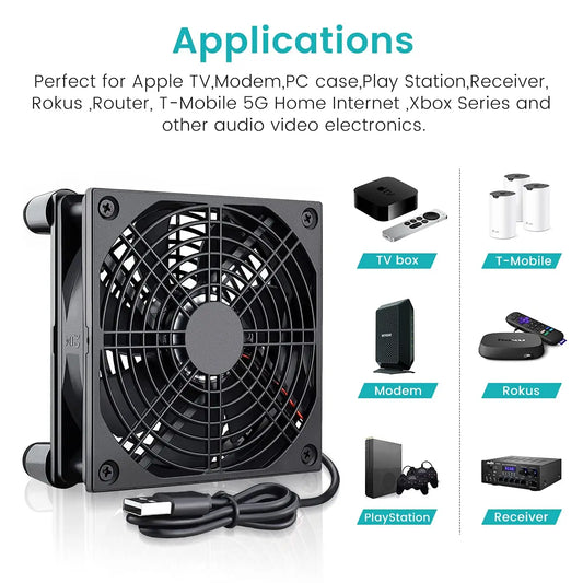 Ventilateur de boîtier d'ordinateur alimenté par USB 120mm 5V, refroidisseur de châssis silencieux pour routeur TV chat, vis de refroidissement, filet de protection 12cm