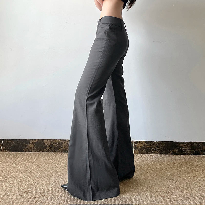Pantalon de costume basique ajusté pour femme, tenue de bureau, couleur unie, Y2K, élégant, mode, taille basse, évasé, automne et printemps, 2025