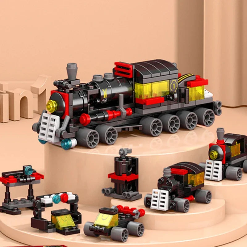 Bricolaje 6 en 1 Vía de tren Robot Vehículo Camión Bloques de construcción Kit Niñas Ladrillos Modelo de película Niños Tallo Educativo Cumpleaños Niños Juguetes