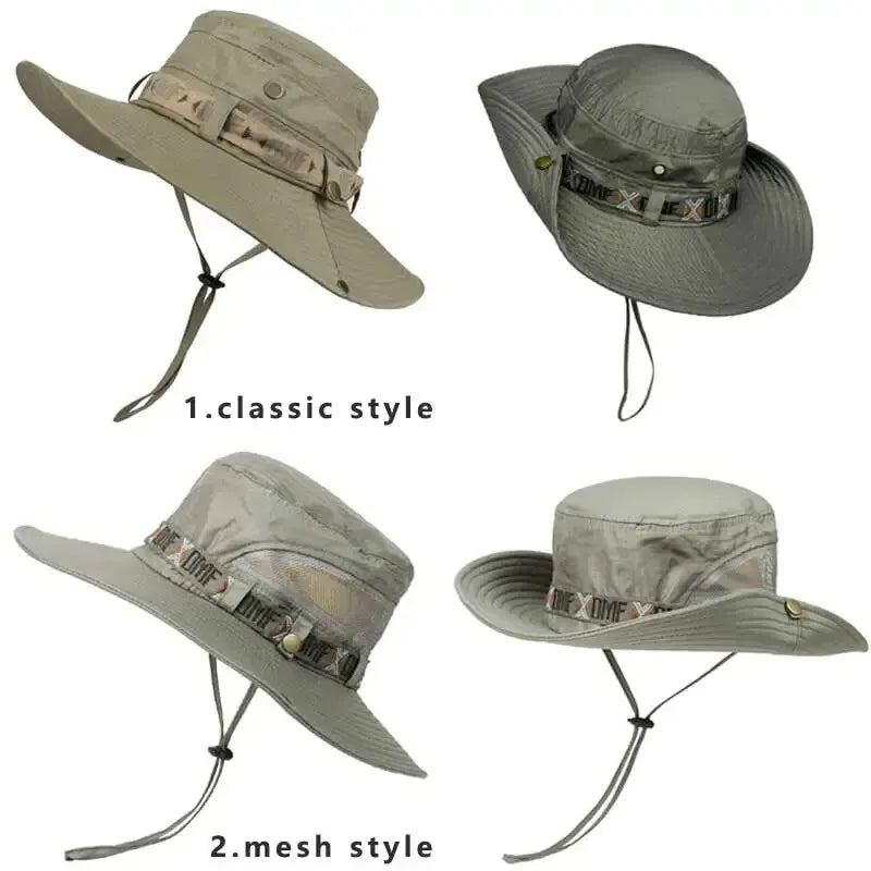 Chapeau seau d'été pour hommes, Protection UV en plein air, à large bord, Panama, Safari, chasse, randonnée, chapeau de pêcheur en maille, casquette de Protection solaire de plage