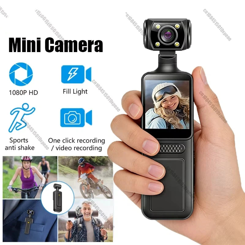 Caméra de poche 8K HD 180° rotative — mini caméra portable, vision nocturne, sport extérieur