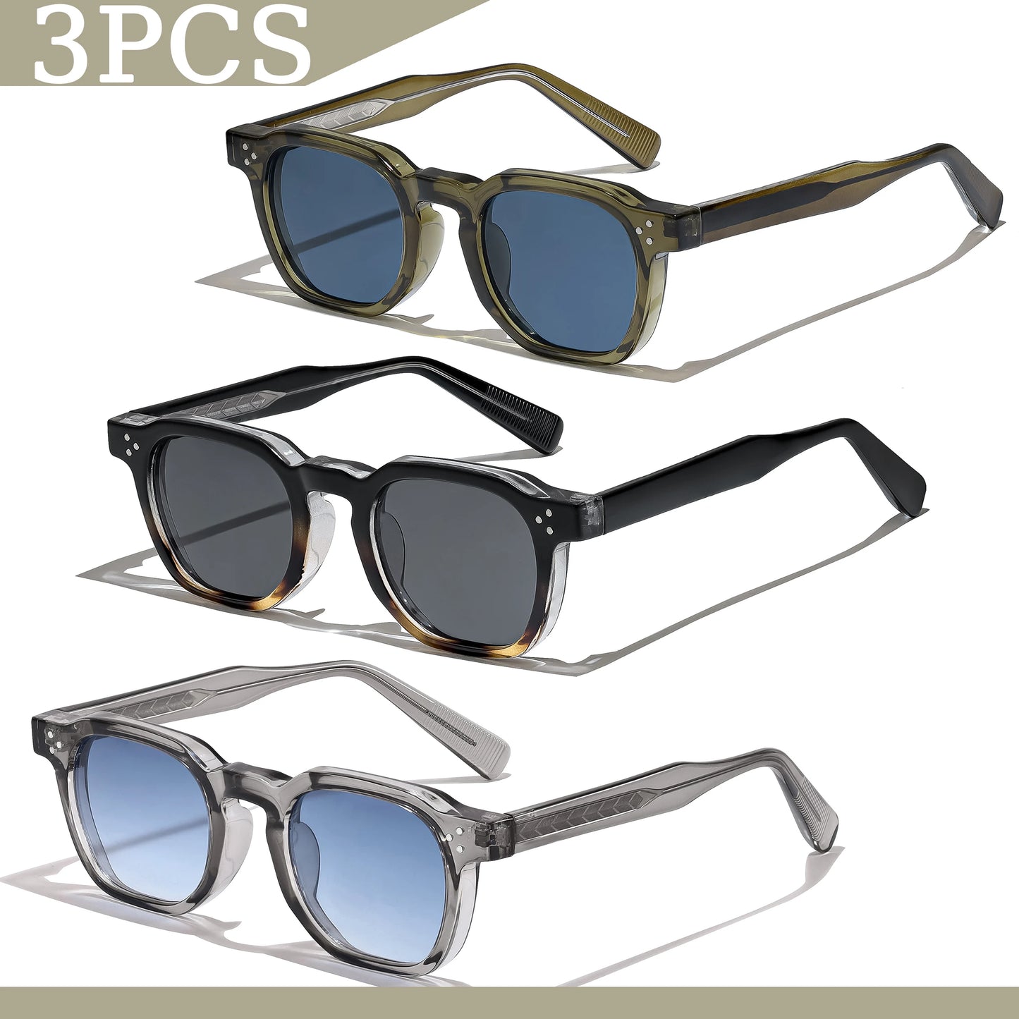 Lunettes de soleil carrées rétro pour hommes — mode punk, femmes, voyage, UV400, lot 1/2/3 pièces