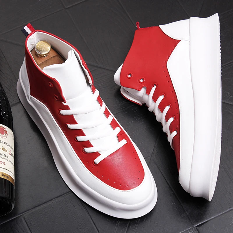 Bottes Homme Rouge & Blanc en Cuir — Style Audacieux & Original