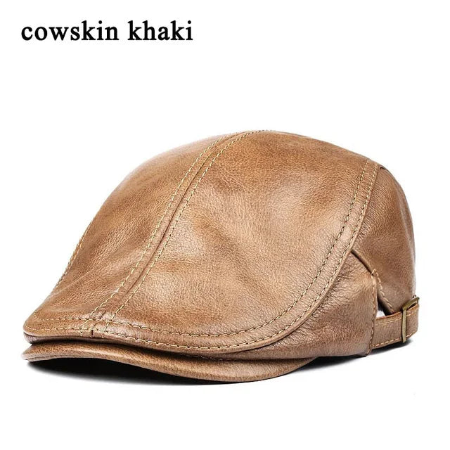 Béret en cuir véritable pour hommes, chapeaux fins pour hommes, casquette avant réglable, loisirs, bec de canard, golf, conducteur, 55-61 cm