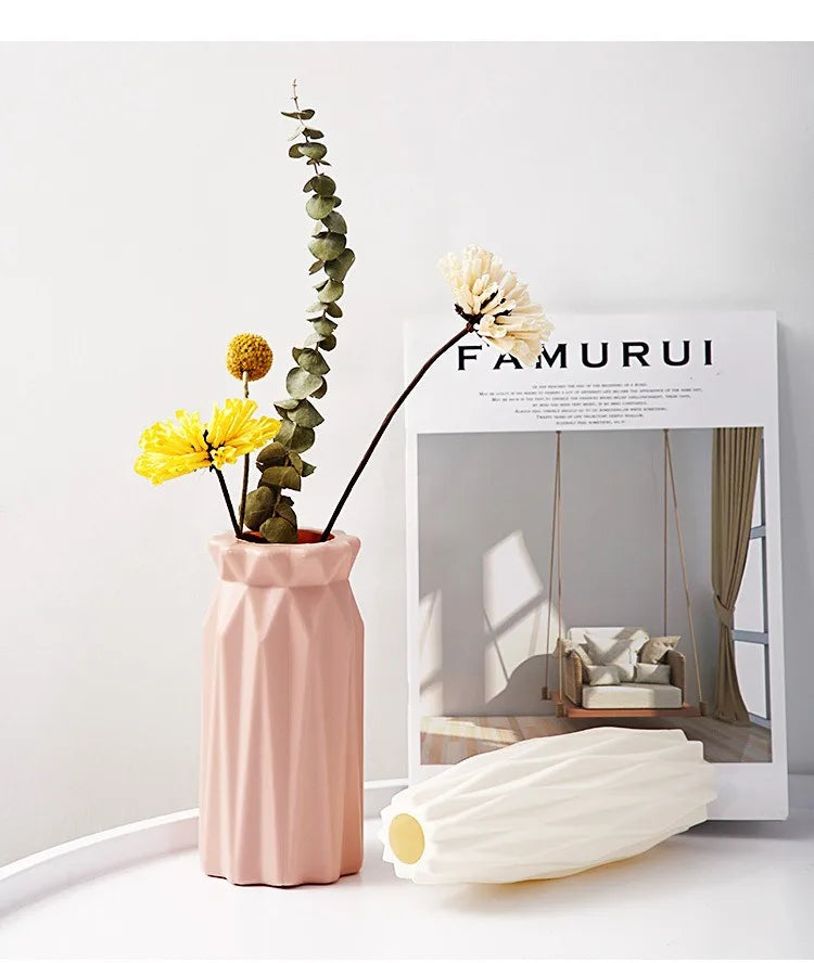 Vase nordique en plastique – Petit pot de fleurs décoratif pour salon, style moderne
