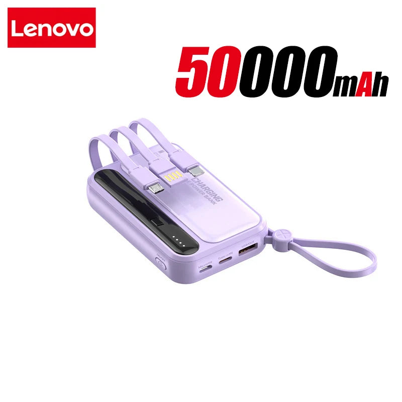 Batería externa Lenovo 120W 500000mAh de gran capacidad con 4 cables en 1, pantalla digital inteligente, batería portátil ligera para iPhone, nueva