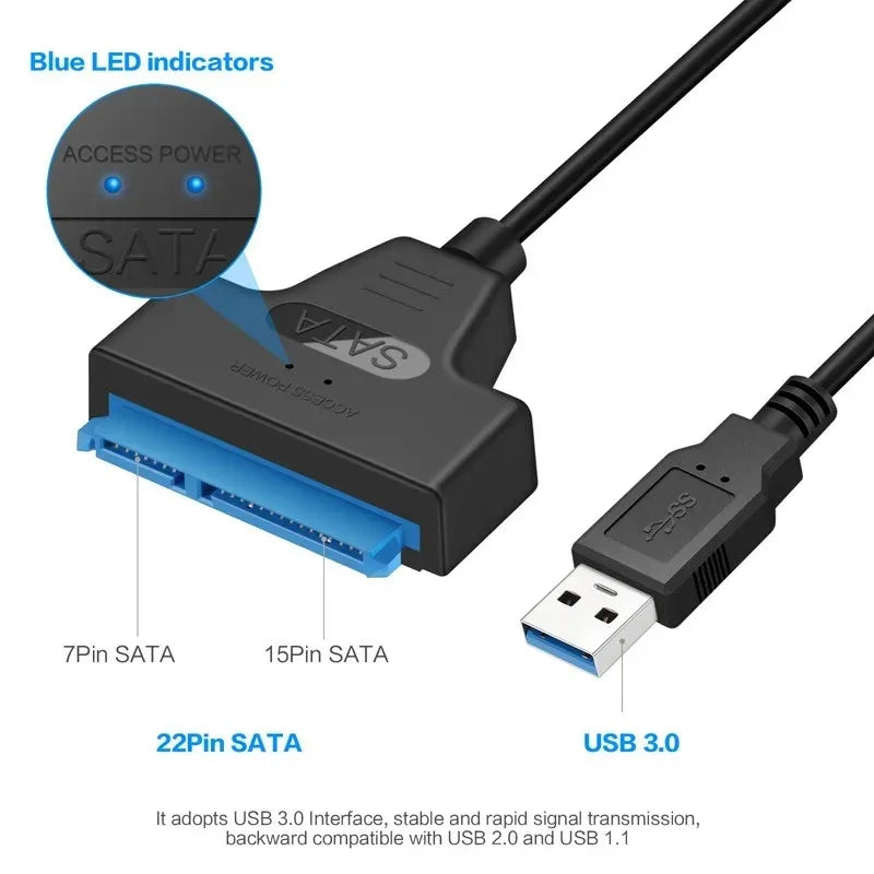 Câble Coolcirc SATA vers USB 3.0 jusqu'à 6 Gbps pour disque dur SSD externe 2.5 pouces adaptateur SATA cordon USB 3.0 vers SATA III