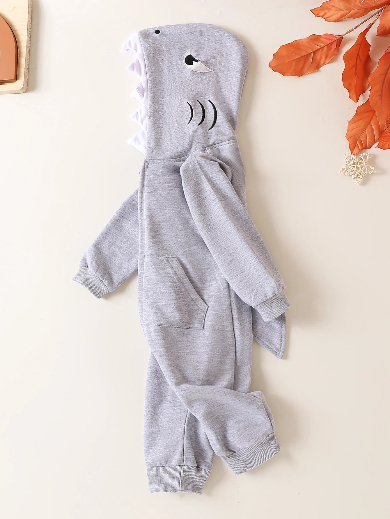 Newborn Long Sleeve Hooded Romper, Shark Onesie, Baby Dipped Clothes, Boys and Girls One-Piece, Autumn
