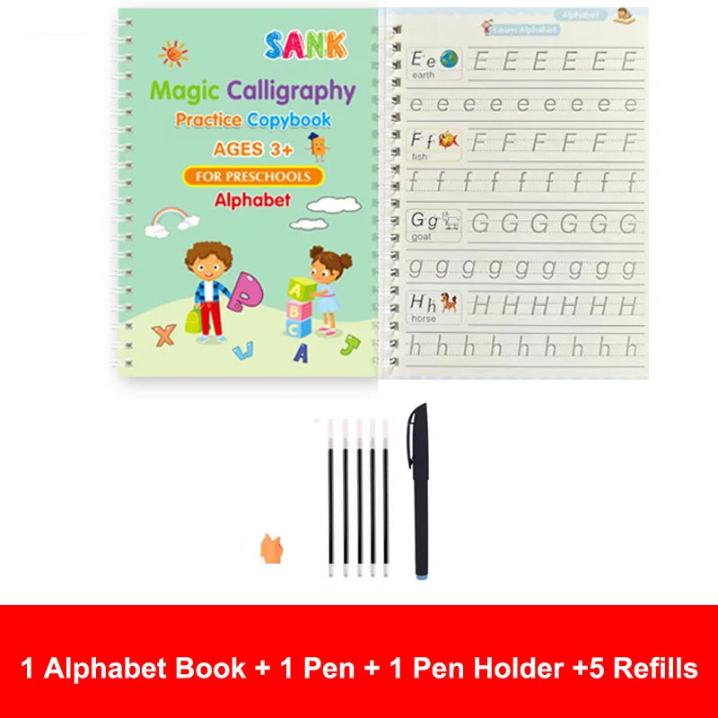 Cahier de pratique magique pour enfants — stylo, calligraphie, écriture réutilisable, préscolaire