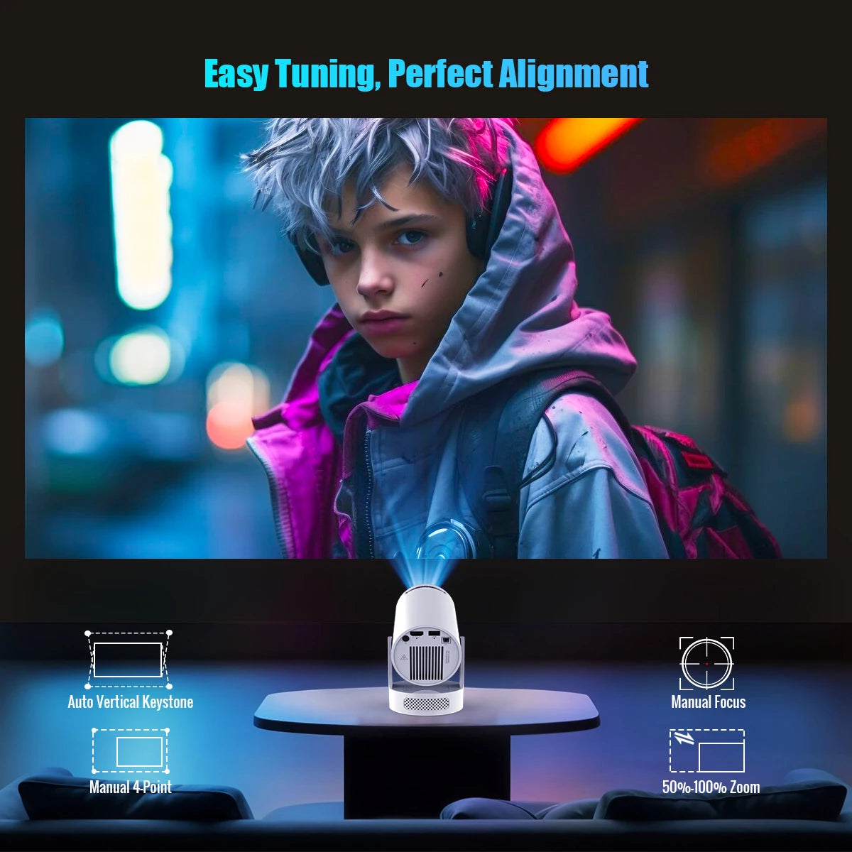 Magcubic HY300 Pro+ 4K 720P Projector with 5W Speaker Android 11 8000 Lumens WiFi 6 BT5.4 Outdoor Video Home Cinema Projector