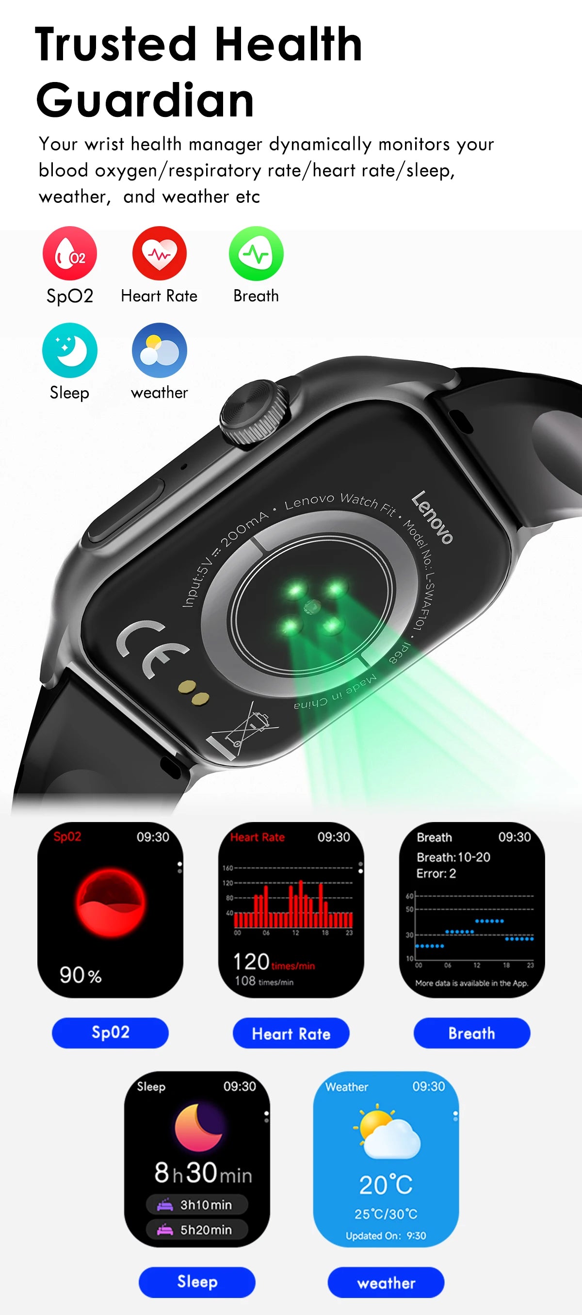 Reloj inteligente Lenovo, reloj deportivo con pulsómetro, pantalla táctil completa, llamadas BT