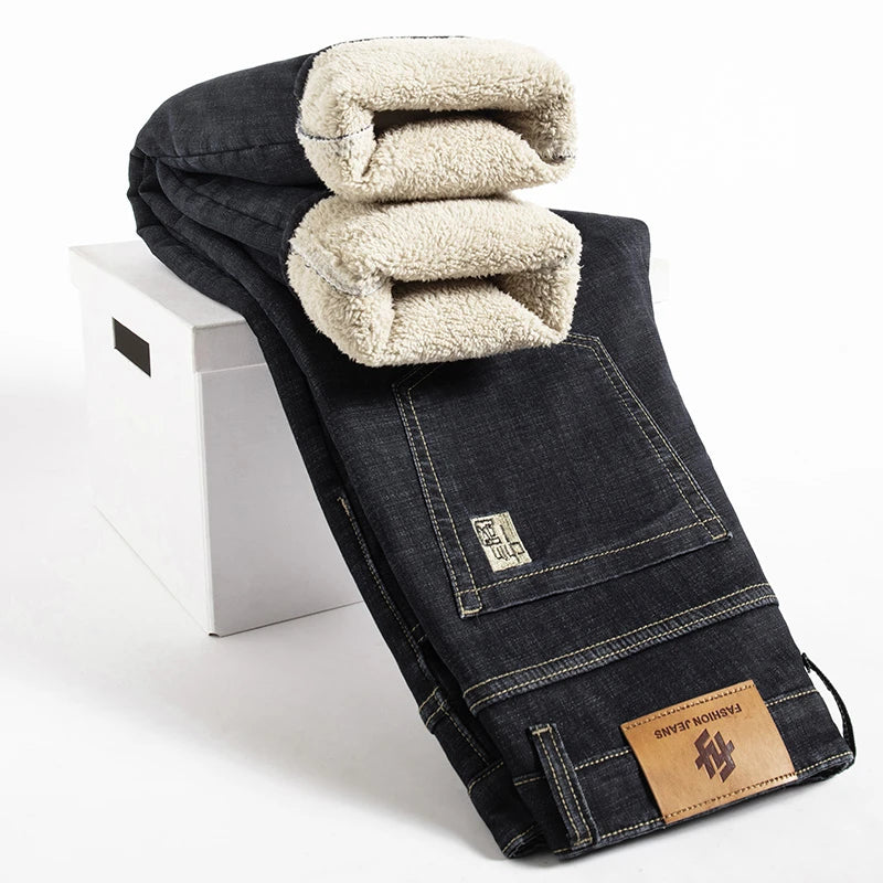 Jean Hiver Agneau Peluche Homme — Droit Polaire Chaud Grande Taille 40