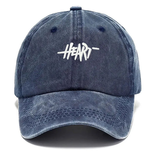 Casquette de baseball en coton lavé broderie cœur — unisexe, hip hop, trucker, quotidien, extérieur (v2)