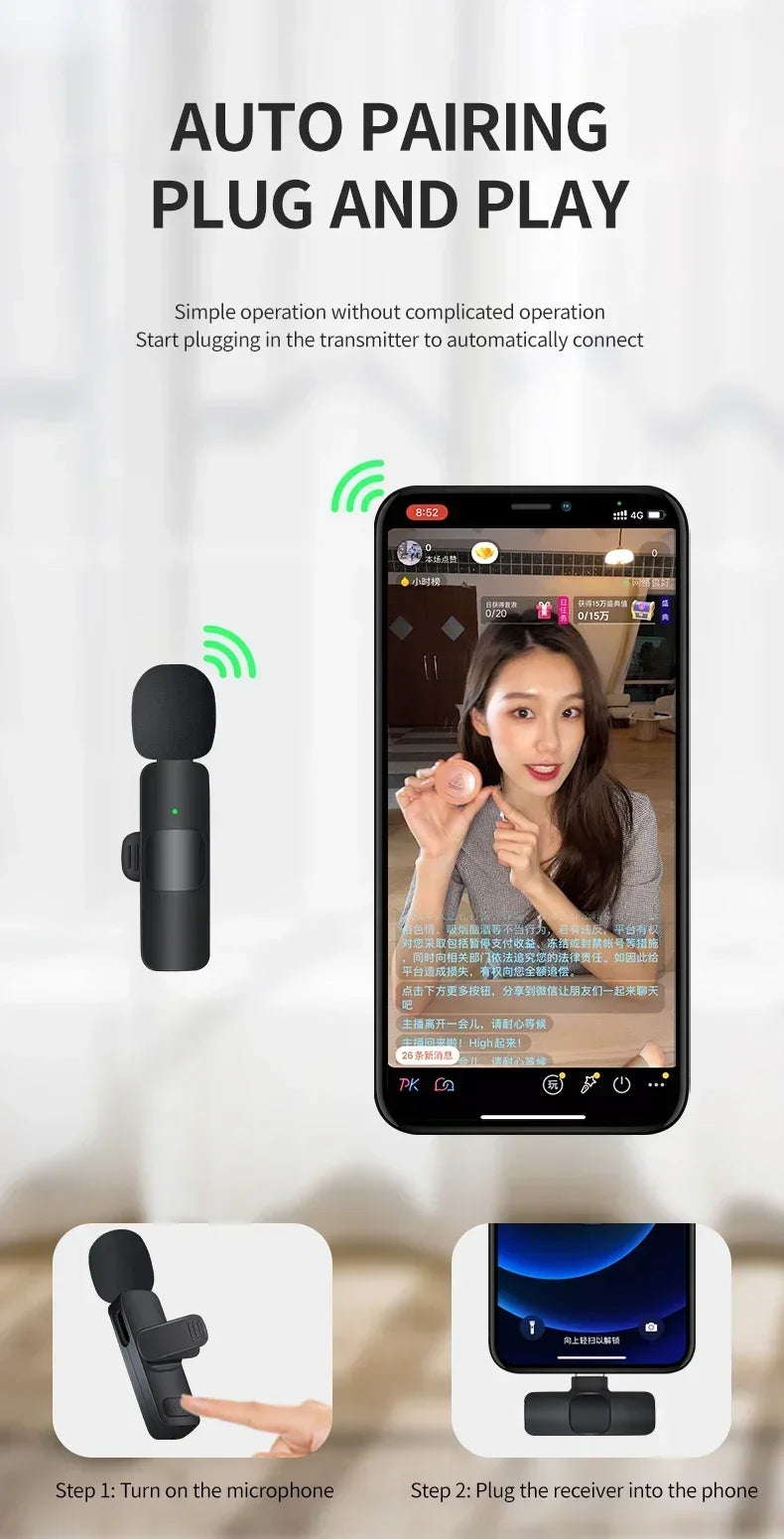 Micrófono Lavalier Inalámbrico Portátil Lenovo Mini para Transmisiones en Vivo, Videojuegos, Grabación de Audio y Video, iPhone, Android