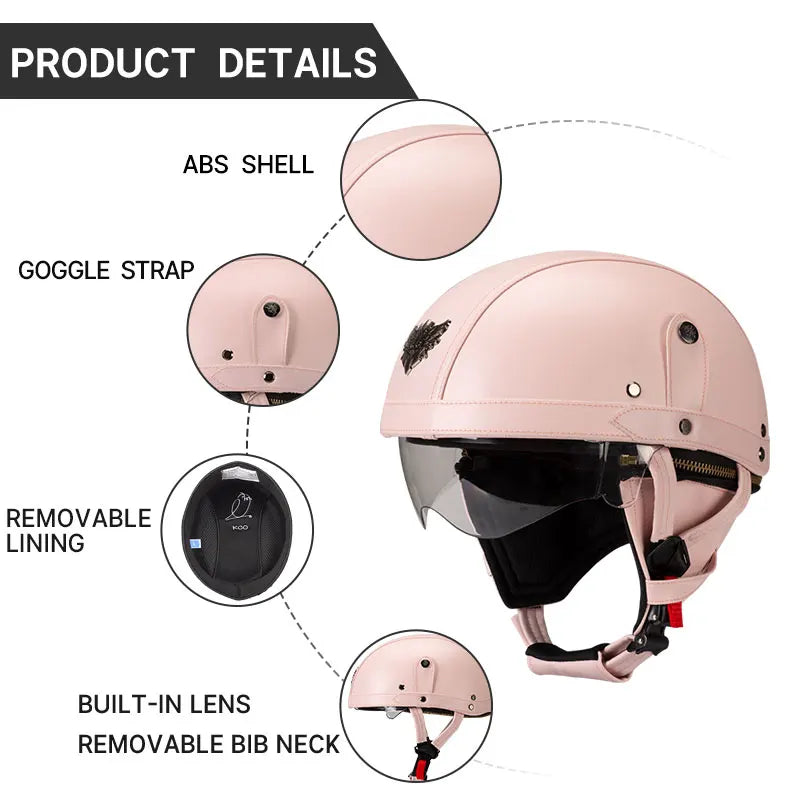 Casque Moto Demi-Visage Vintage DOT — Homme Femme Scooter Été Noir Marron