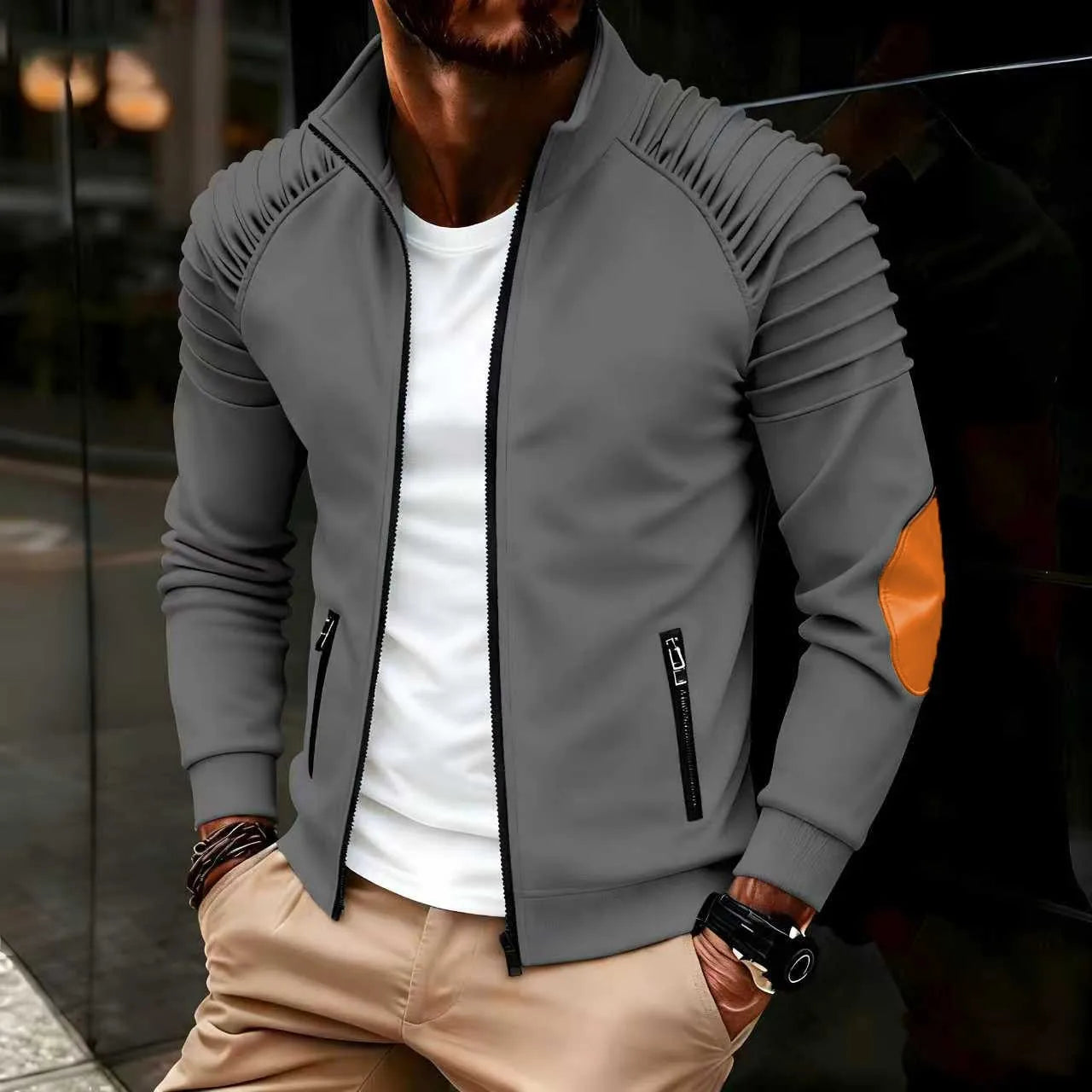Printemps/automne multicolore épaule col plissé décontracté à la mode veste de transport quotidien pour hommes
