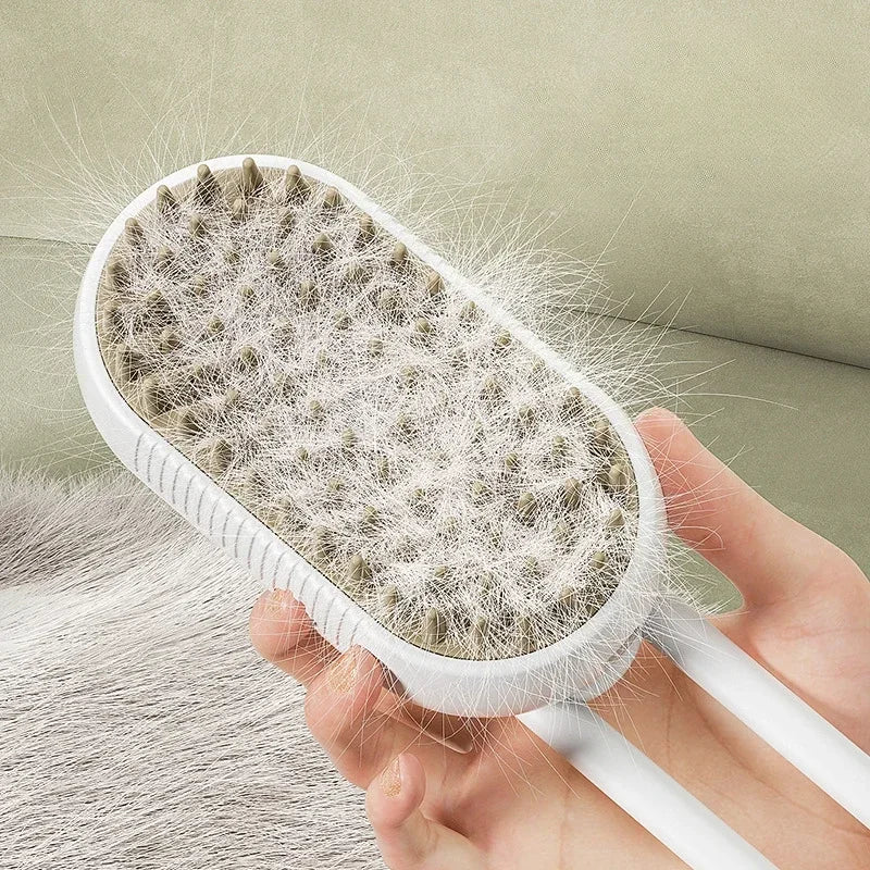Brosse de Énergie à Vapeur 3 en 1 pour Chat et Chien, Peigne Pliable et Rotatif à un Bouton, Idéal pour le Bain et l'Épilation des Poils