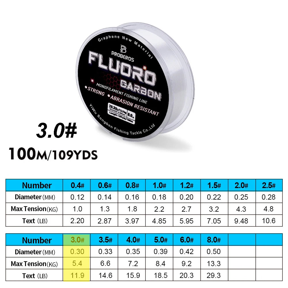 Fil de Pêche Fluorocarbone 100m — Monofilament 2.2 à 29.3 lb Carpe & Leader