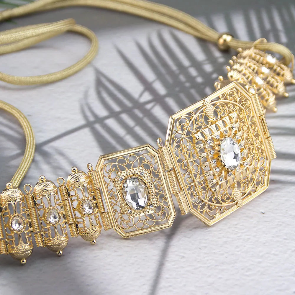 Ceinture en corde à main couleur or, Caftan algérie marocain pour femmes, Bijoux de mariée en cristal, Bijoux de Festival arabe