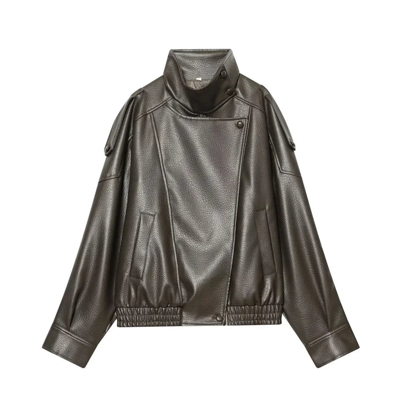 Veste femme automne 2025 nouveau noir à manches longues galets Faux cuir veste moto Style personnalité mode
