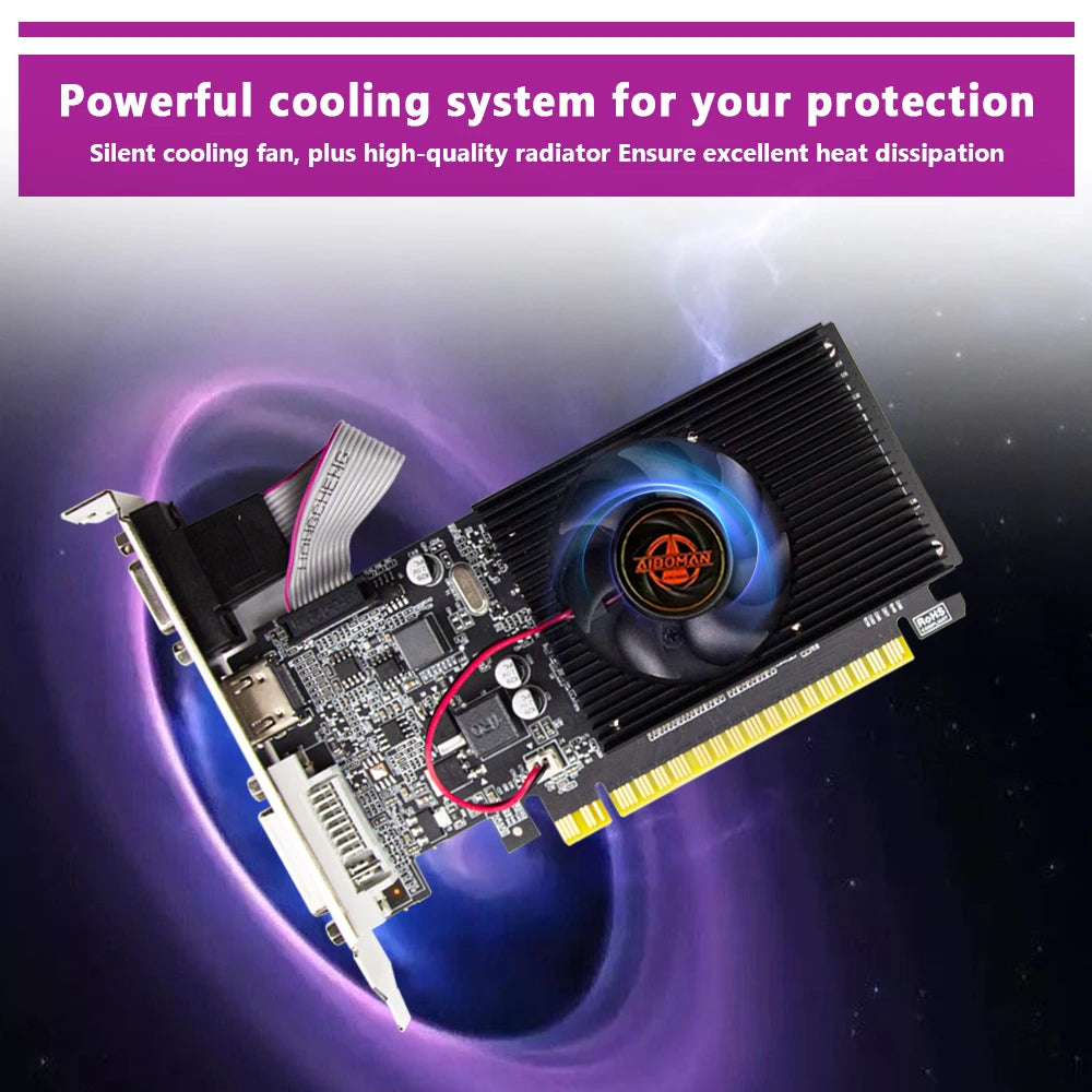 AIBOMAN GT610 1G/2G DDR3 carte vidéo NVIDIA GeForce carte graphique PCIE X16 2.0 HD DVI VGA 1800MHz 64Bit GPU cartes vidéo pour ordinateur