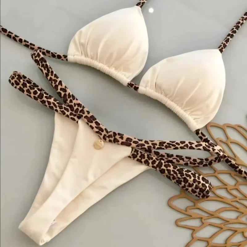 Nouveau Bikini femmes maillot de bain plage vacances maillots de bain imprimé léopard Sexy Bikini ensemble maillots de bain maillot de bain string maillot de bain Biquinis