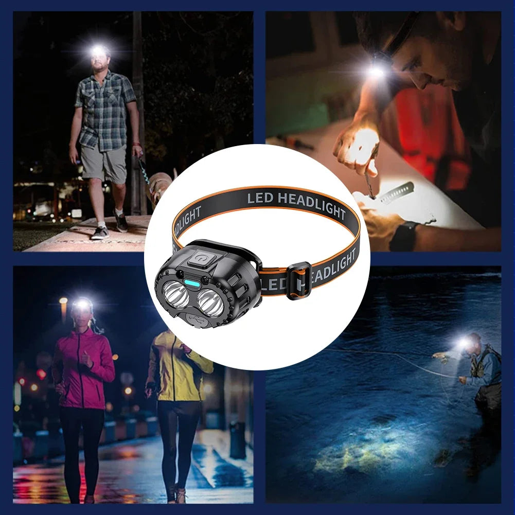 Lampe frontale LED puissante IPX4 étanche lampe de poche d'urgence 250LM XPE lampe frontale LED 500mAh pour la pêche en plein air Camping randonnée