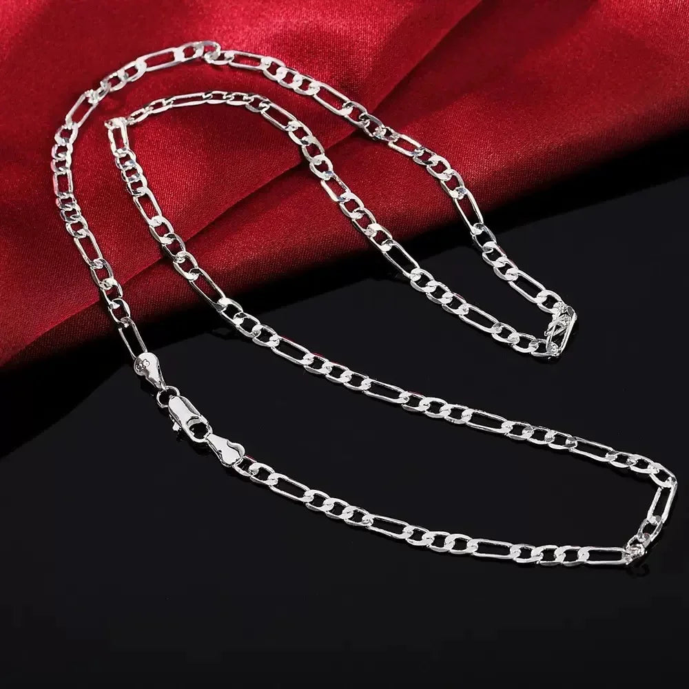 Fino Noble recién llegado 925 plata 4MM cadena para hombres mujeres pulsera collar conjunto de joyas señora regalos de Navidad dijes de boda