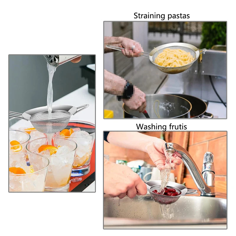 Ensemble de passoires à huile en fil d'acier inoxydable, tamis à maille fine, passoire à farine, outils de cuisson spectaculaire, accessoires de cuisine, 1 pièce, 3 pièces, 4 pièces